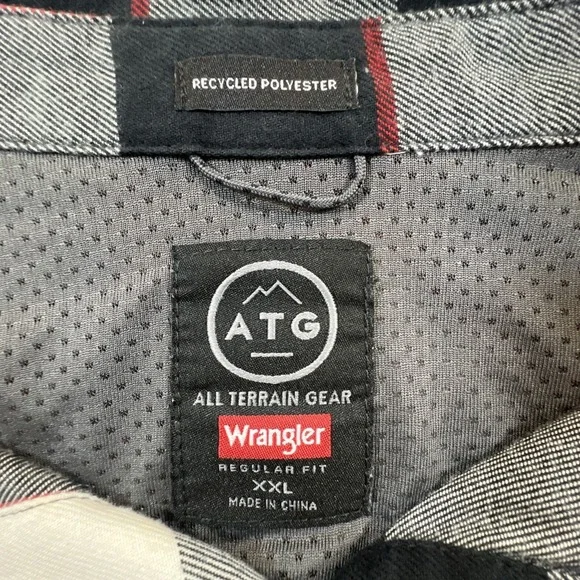ATG Wrangler Plaid Flannel Shirt Outdoor Mens XXL All Terrain Gear Black Red 2XL - Picture 12 of 12